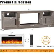 70 Inch Fireplace TV Stand With LED Light Entertainment Center And Storage Cabinet For TVs Up To 80 Inches - Grey New-70in - View 2