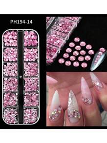 粉色美甲水钻套装，2/3/4/5/6 毫米平底水钻，约 1500 颗水钻，闪闪发光的 Ab 水钻，适用于 DIY 工艺品、马克杯、瓶子、玻璃杯、衣服、化妆、指甲、美甲、指甲饰品、指甲宝石、指甲用品