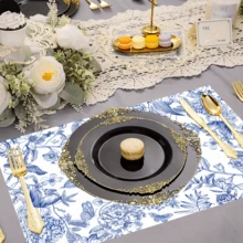 1/4/6 Pcs Chinese Style Hydrangea Floral Print Polyester Linen Placemats, Spring Season Dining Table Mats, Heat Insulation Pads, Kitchen Decor Table Mats, Western-Style Dining Table Mats - LJQYMCD-1143 - View 6