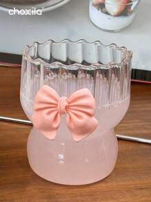 choxila 1 pieza Taza para bebida fría con lazo rosa, taza para matcha, taza de café resistente al calor, taza de vidrio de borosilicato, taza de grano vertical, taza para hacer té