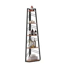 Corner Shelf 5 Tiers, Industrial Bookshelf Modern Floorstanding Corner Bookcase Ladder Shelf Wooden Open Display Shelving Unit For Living Room, Hallway, Home Office, Rustic Brown Book Shelf - Apricot - View 6