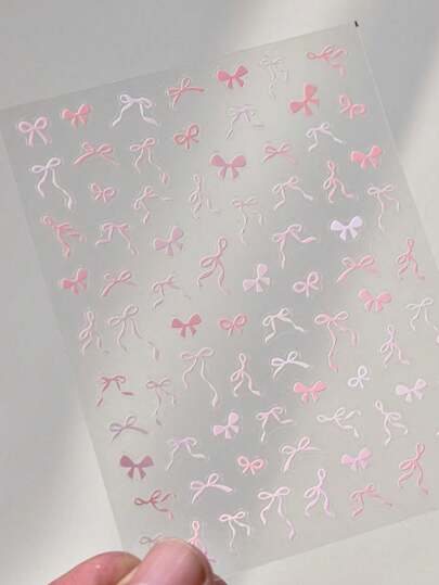 1 Sheet 5D Nail Stickers, Pink Bow Ribbon Butterfly Nail Art Decorative Self-Adhesive Nail Stickers