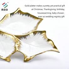MBB 1件葉片造型裝飾陶瓷三格托盤，金色瓷製開胃菜盛盤，白色金邊分隔餐盤，適用水果、糖果、堅果，適合日常使用或節日與婚禮糖果點心開胃菜 - 彩色 - 查看 11