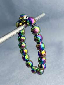 Stylish Terahertz Bracelet, Double Effect Magnetic Bead Bracelet, Black Tourmaline Improve Magnetic Field Energy Stone Bracelet, Men Jewelry Elastic Beaded Bracelet - Multicolor - View 9