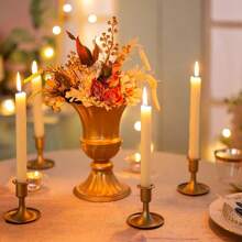 Soporte para vela en cono dorado - Soporte de vela de latón vintage corto y estrecho, artículo de decoración del hogar, accesorio de sobremesa, para usar con velas, adecuado para decoración central de bodas, navidad, fiesta de cumpleaños y decoración de mesa festiva