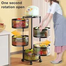 OYAJIA 6-Tier Round Rotating Kitchen Storage Cart: Space-Saving With 5 Circular Rotating Shelves. Ideal For Vegetables, Fruits & Kitchen Essentials. Mobile, Versatile & Perfect For Corner Organization