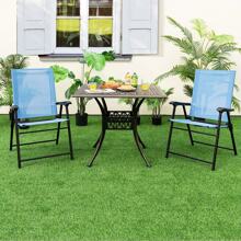 Set Of 4 Patio Folding Dining Chairs Outdoor Portable Sling Back Chairs - 藍色 - 查看 3