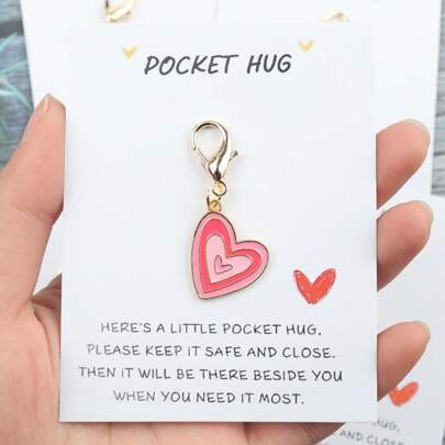 Heartfelt "Pocket Hug" Keychain, Comes With Personalized Message Card - Gold Alloy Pendant, Cartoon Heart Design, Includes Paper Card, Ideal Gift For Valentine's Day, Mother's Day, Teacher's Day - Perfect For Teachers, Girlfriends, Moms, Best Friends, Also Suitable As Car Accessories, Bag Charms, Filled With Campus Vibe, Cute Goth Style, Y2K Fashion