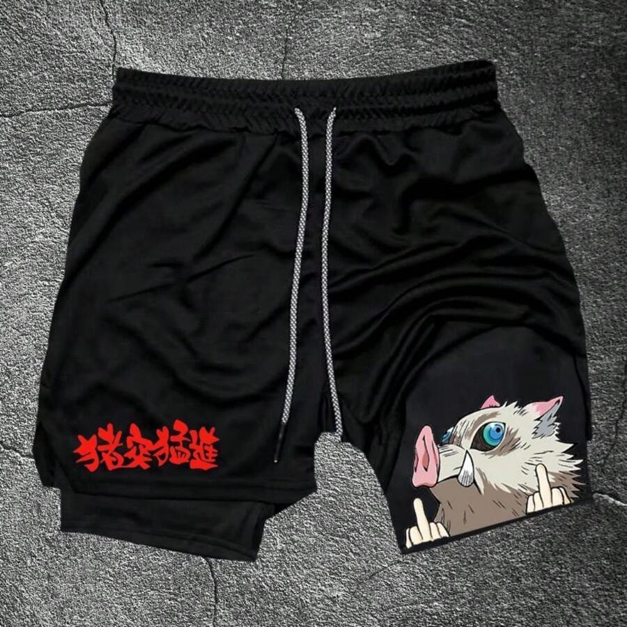 Coor Banquet Beer Shorts Men's Cross & Letter Print 2 In 1 Drawstring Waist Shorts, Loose Casual Pocket Track Shorts For Summer, Fashion Men's Bottoms For Daily Wear - màu đen - Xem 1