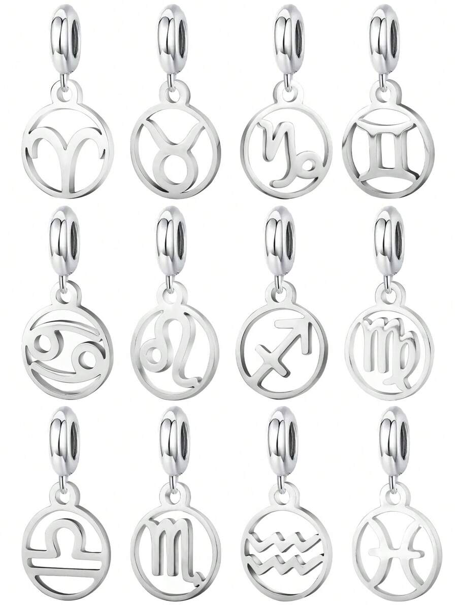 1pc 12 Zodiac Signs Collection Pendants & Charms(Aries/Taurus/Gemini/Cancer/Leo/Virgo/Libra/Scorpio/Sagittarius/Capricorn/Aquarius/Pisces) - Silver - View 1