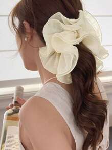 1 Peça Scrunchie Extra Grande Entrançado, Elástico de Cabelo Texturizado Floral de Camadas Múltiplas, Doce e Macio, Estilo Confortável do Início da Primavera, Acessórios de Cabelo, Tiras de Cabelo Scrunchies