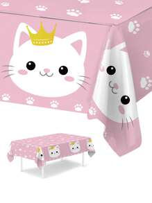 1 pieza Mantel con patrón de gato rosa, mantel desechable de PE, mantel impermeable, decoración para fiesta de 1er cumpleaños, decoración para baby shower, obsequios para despedida de soltera, decoración para revelación de sexo, decoración para bodas, suministros para fiestas festivas, decoración de mesa, decoración de cocina, decoración del hogar, decoración para fiesta de mascotas - Gato rosa - Ver 2