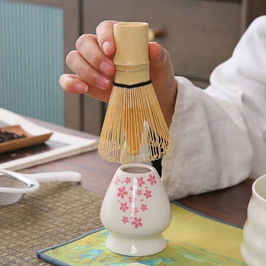 日本陶瓷抹茶茶筅架绿茶茶筅碗竹制搅拌器研磨器刷茶具架茶具配件茶具 - 彩色 - 查看 1