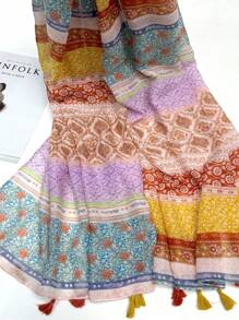 Women's Simple Printed Scarf, Fashion Scarf, New Spring/Summer Sunscreen Beach Shawl, Linen Feel Shawl For Women - Multicolor - View 7