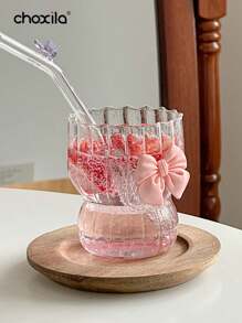 choxila 1 pieza Taza para bebida fría con lazo rosa, taza para matcha, taza de café resistente al calor, taza de vidrio de borosilicato, taza de grano vertical, taza para hacer té