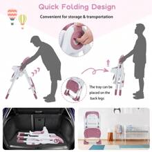 Broadfashion High Chair For Babies & Toddlers, Foldable Highchair With Adjustable Backrest/Seat Height, Double Removable Tray, PU Cushion - 紫色 - 查看 5