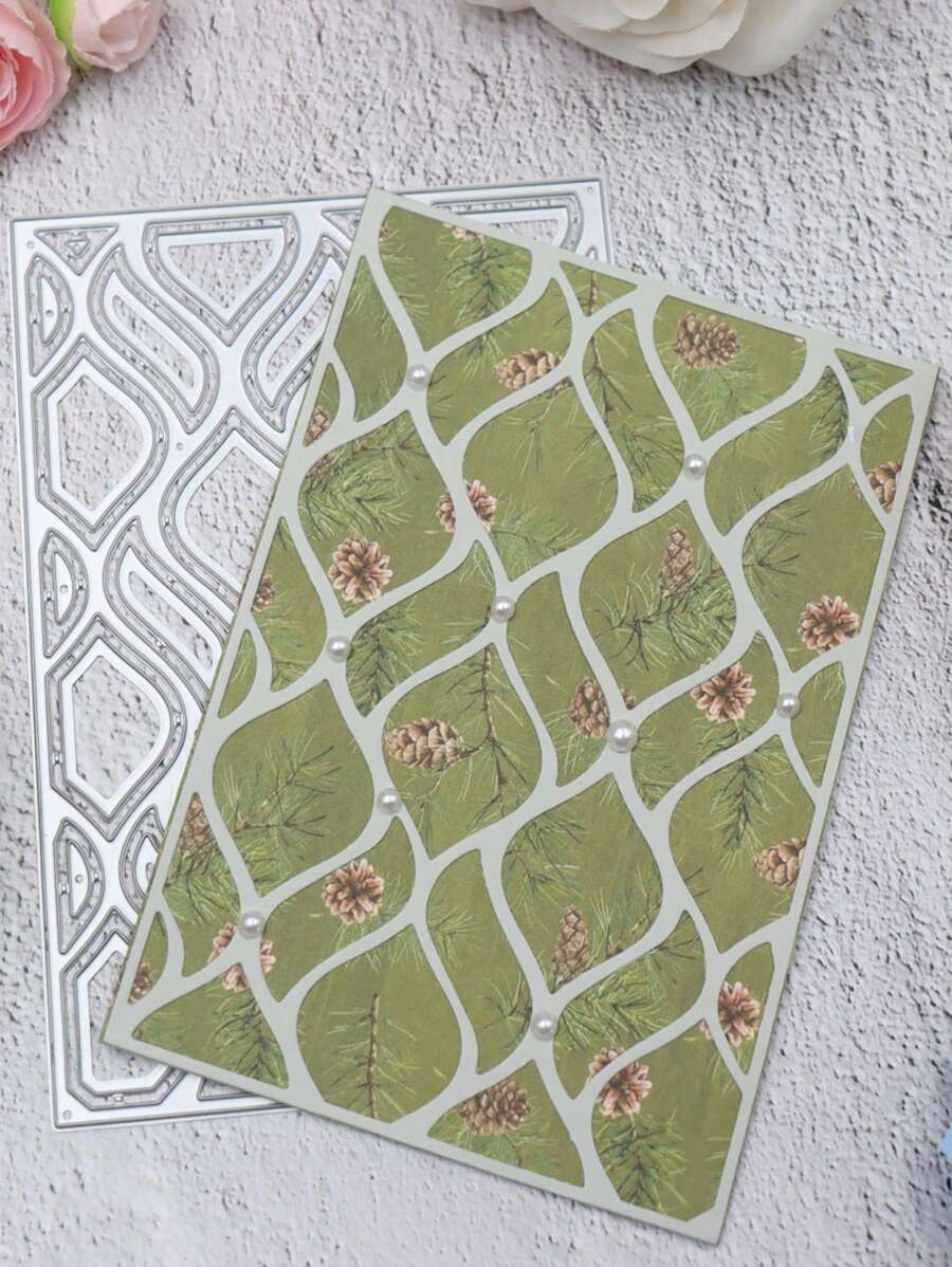 1pc Square Background With Wavy Style Cutting Mold Handmade DIY Cutting Mold Scrapbook Background Decoration Embossed Template Can Be Used For Photo Album Holiday Card Making - Silver - View 1