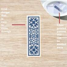 6pcs Set Blue & White Porcelain Cross-Stitch Bookmark DIY Art Kit - Including 6pcs Printed Cross-Stitch Fabric, Abundant Threads, Sewing Tools (Color Random) And English Instructions - Simple Operation Suitable For Beginners & Craft Lovers - Can Be Used As Bookmarks, Home Decor, And Gifts