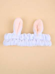 1pc Women's Plush Faux Rabbit Ear Elastic Headband, Cute Sweet Fashion Cartoon Hair Accessories, Daily Use Hairband For Washing Face, Masking