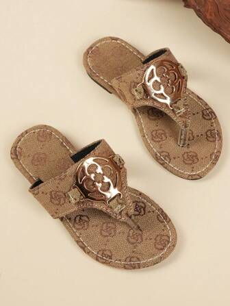 Sandalias planas y redondas cómodas, transpirables y antideslizantes para niñas para uso casual en interiores y exteriores durante vacaciones