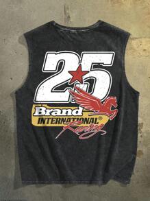 Lonblece Summer Men's Casual Loose Acid-Washed Tank Top - Black - View 3