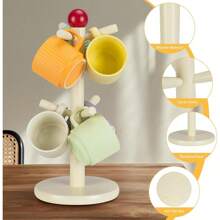 Coffee Mug Holder, Wood Mug Holder, Mug Tree With 6 Hooks Stand For Countertop, Mugs Organizer Coffee Bar Accessories And Decor Coffee Organizer Station, Cream(MH371)