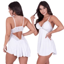 Lace Backless Camisole Kit + Garter Belt Set - 白色 - 查看 2