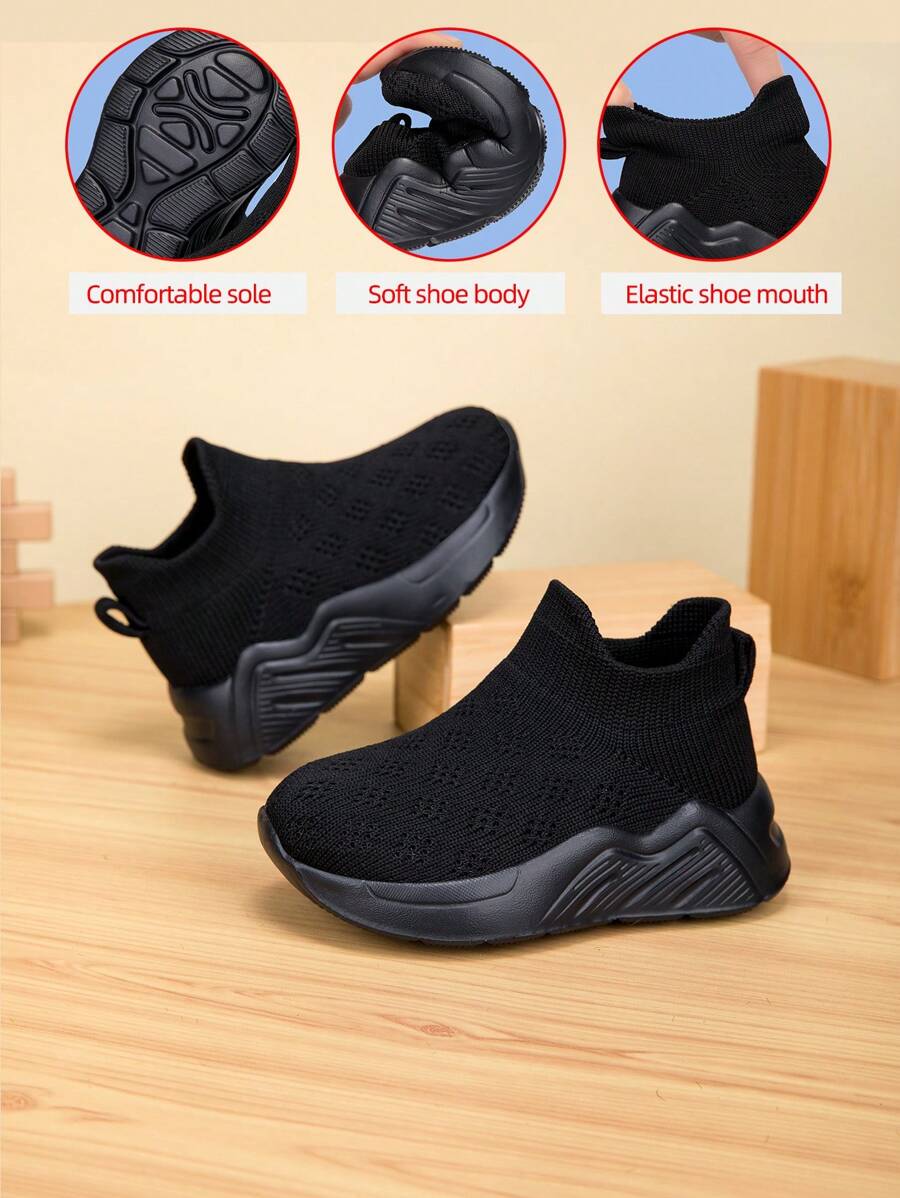 新款透气网眼低帮儿童休闲户外运动鞋，软底防滑轻便一脚蹬，适合四季 - 黑色 - 查看 1