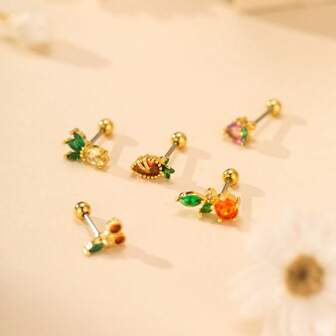 1pc Fashionable Colorful Cubic Zirconia Fruit Stud Earrings, Sweet & Chic Party Jewelry Gift For Women, 20G Earrings, Mother's Day Gift, Halloween Gift
