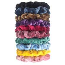 10 件装女士纯色天鹅绒柔软发圈弹性发圈，高品质时尚发圈，适合秋冬季 - 彩色 - 查看 10