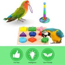 9PCS Papegaaienspeelgoed Bureau Training Speel Intelligent Interactief Belspeelgoed Geschikt voor Kleine & Middelgrote Papegaaien, Inclusief Skateboard, Ringen, Kauwspeelgoed