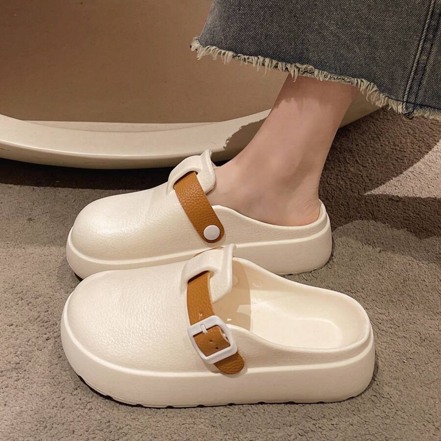 Popular Cartoon Panda Perforated Wedge Slip-On Sandals, Cute & Playful, Closed Toe, Waterproof, Comfortable, Lightweight, Ideal For Summer, Beach