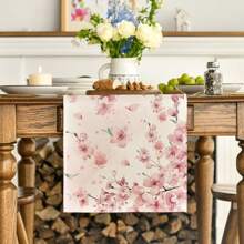 Floral Cherry Blossom Branch Summer Tablecloth, Seasonal Spring Kitchen Dining Table Decor For Home Party