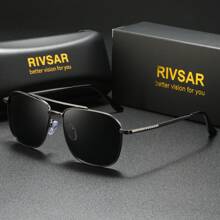 RIVSAR 男士偏光方形双桥复古太阳镜，户外运动骑行驾驶钓鱼眼镜带盒，礼盒适合夏季海滩度假、户外、旅行 - 多色 - 查看 10