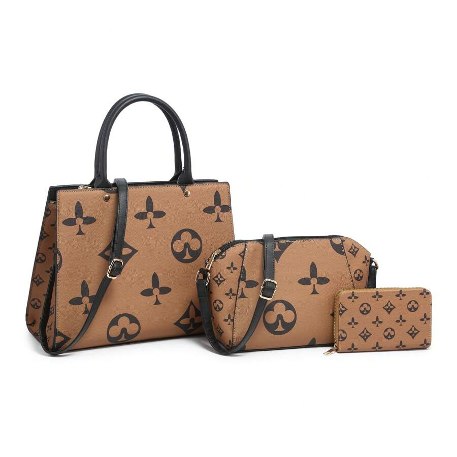 RAGSTO  Women's Fashion Elegant Wallet, Handbag And Crossbody Bag 3-Piece Set, Top Handle Shoulder Bag, Vintage Large Capacity Tote Bag, Handbag And Casual Travel Bag, Daily Commuting, Shopping, Gifts For Women - 卡其色 - 查看 1