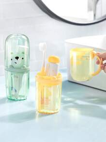 便携式牙刷架和收纳盒套装 - 带防尘罩的卡通旅行杯，适合男孩、女孩、家庭、露营、学校的可爱浴室收纳 - 彩色 - 查看 4