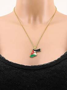 1pc Map Flag Stainless Steel Pendant Necklace, Vintage Travel Flag Necklace For Men And Women Couple Necklace
