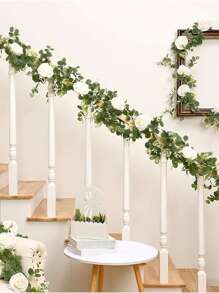1pc 180cm Artificial White Rose Vine Garland , White Simulation Rose Vine, Holiday Birthday Wedding Party Background Decoration, Wedding Table Garland Decoration, Dining Table Cabinet Bar Staircase Decoration, Room Centerpiece Backdrop Decoration Rose Vine, Room Decoration Home Decoration, Outdoor Patio Arches Garden Railing Wall Decoration, Valentine's Day, Mother's Day Gift