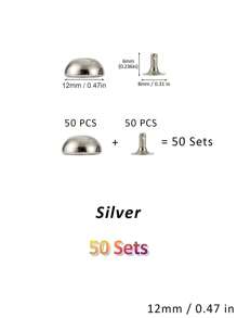 SinHo 50組圓頂皮革鉚釘，適用於衣物、錢包、手提包、鞋子、包袋、皮帶、狗項圈及其他皮革手工藝 (6/8/10/12mm) - 銀色 - 查看 14