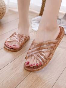 Women Anti-Slip Jelly Bathroom Shoes Home Slide Slippers Slip On Sandals For Ladies