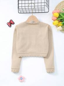 少女长袖镂空针织开衫