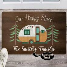 1pc Customized "Our Happy Place" Family Name Bathroom Mat, Customizable Text, Personalized Home Decor Carpet, Soft Absorbent Anti-Slip, Fashionable Customizable, Suitable For Bathroom, Entryway Or Living Room - Multicolor - View 2