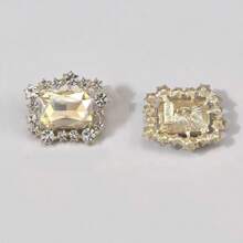 6 Peças Botões de Vidro de Cristal Retangulares, Botões de Strass de Alta Qualidade Adequados para Casacos de Lã, Cardigãs, Casacos de Pele, Decoração Feita à Mão de Liga Metálica