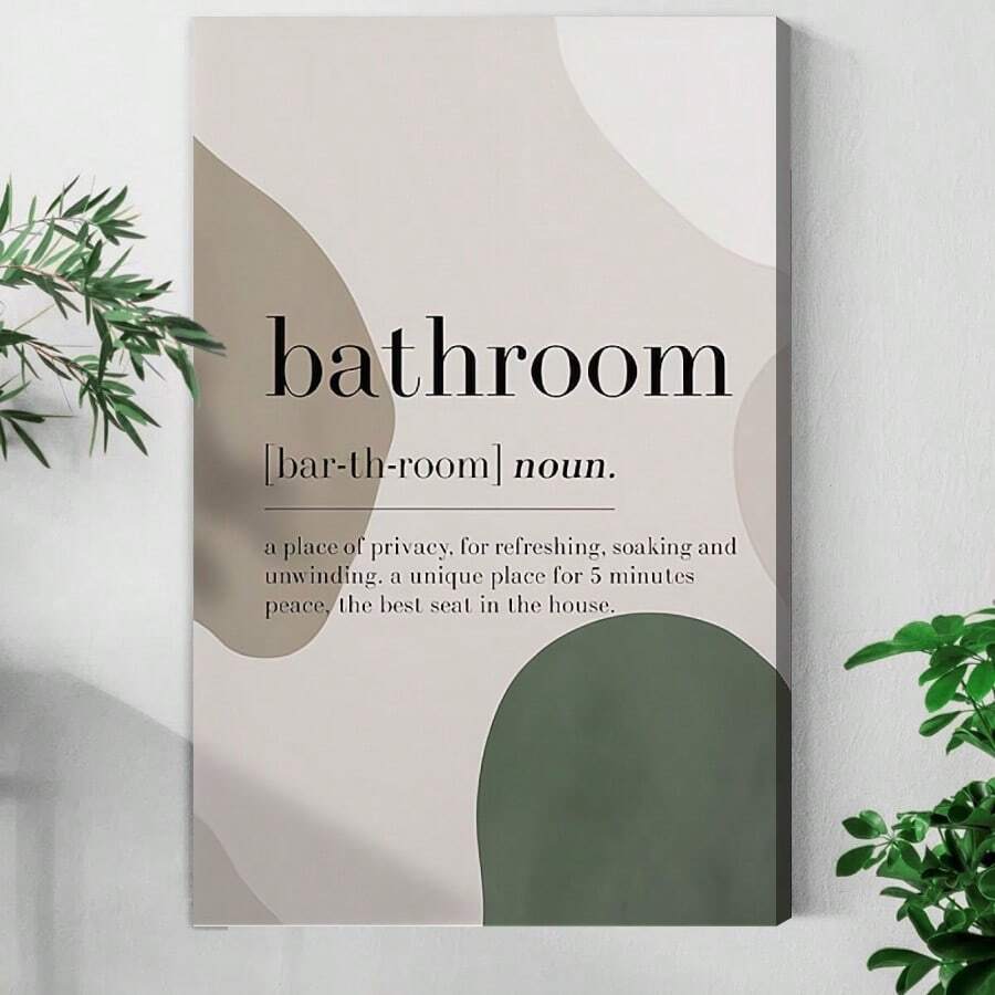 1pc Framed Canvas Poster Olive Green Bathroom Wall Art Canvas Paintings Ideal Gift For Bedroom Living Room Corridor Wall Art Wall Decor Room Decoration Ready To Hang - 綠色 - 查看 1