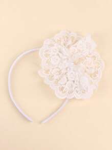1pc Lace Flower Headband For Girls, White Floral Bow Hairband, Toddler Girl Hair Hoop, Spring Birthday Wedding Headdress, Elegant Headwear Gift, Kids Hair Accessories.