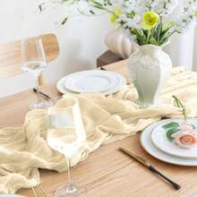 1pc Beige Cheese Cloth Table Runner, Boho Sheer Chiffon Table Runner, Suitable For Wedding Bride Birthday Party Gathering Dining Table Decor - New Beige - View 6