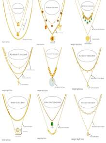 1pc Fashion Retro Layered Pendant Necklace With Butterfly, Heart, Pearl, Eye Charm Elements, Stainless Steel Gold Plated - Multi-layer - View 11