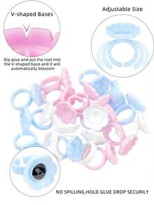 Colorful Purple Pink Blue Red 100PCS Smart Lash Rings Blooming Eyelash Glue Holder Volume Easy Fanning Cup Glue Rings Holder For Lash Extension Supplies