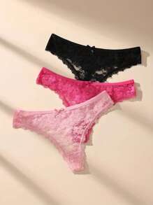 3pcs/Set Women Solid Color Sexy Lace G-String, Breathable Stretchy V-Shape Strappy Comfortable Fitted Panties