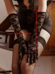 Sexy Lace Long Fingerless Gloves, Black Bridal Lolita Party Cosplay Photography Formal Dress Sleeve Accessory Autumn Accessories